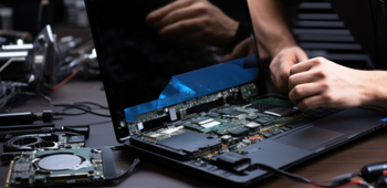 Naprawa laptopa z otwartą obudową i widocznymi podzespołami – serwis laptopów powerON w Radomsku. Kopiuj